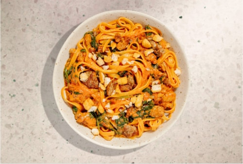 Home Chef® Oven Kit Italian Sausage Fettuccine In Tomato Herbed Cream Sauce Perspective: top