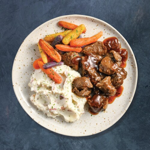 Home Chef Heat And Eat Culinary Collection Slow Cooked Beef Truffle Mashed Potatoes And Carrots Perspective: top