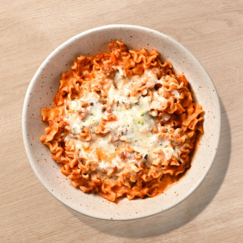 Home Chef Heat & Eat Lasagna Style Pasta Bake with Beef Meat Sauce Perspective: top