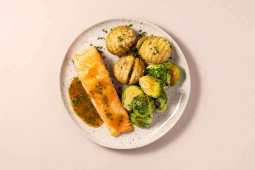 Home Chef® Meal Kit Culinary Collection Salmon and Wine Butter Sauce Perspective: top