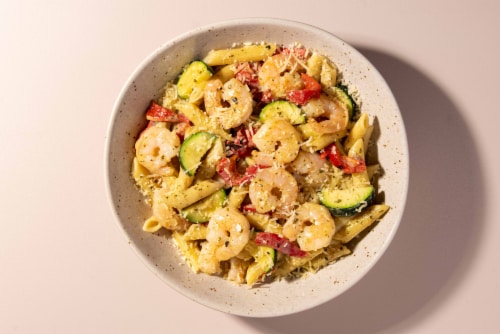 Home Chef Oven Kit Shrimp Primavera Pasta Perspective: top