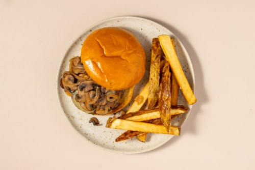 Rachael Ray Meal Kit Steakhouse Burger with Dijon Mushrooms and Onions Perspective: top