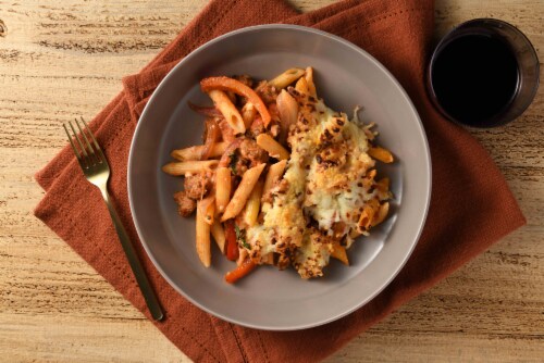 Home Chef Sausage, Pepper, and Onion Pasta Bake Meal Kits Perspective: top