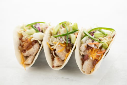Home Chef Value Meal Cheddar-Jack And Bacon Chicken Tacos With Pickled Jalapeños And Slaw Perspective: top