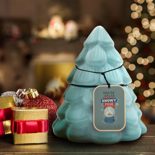 House of Velas Christmas Ceramic Tree Candle Snow Pine Perspective: top