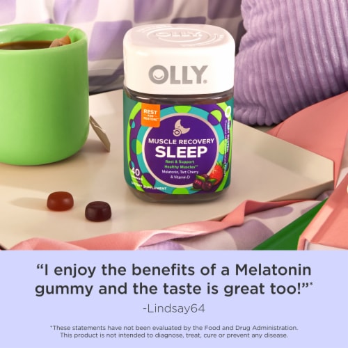 OLLY Muscle Recovery Sleep Berry Flavor Gummy Supplement Melatonin 3mg Perspective: top