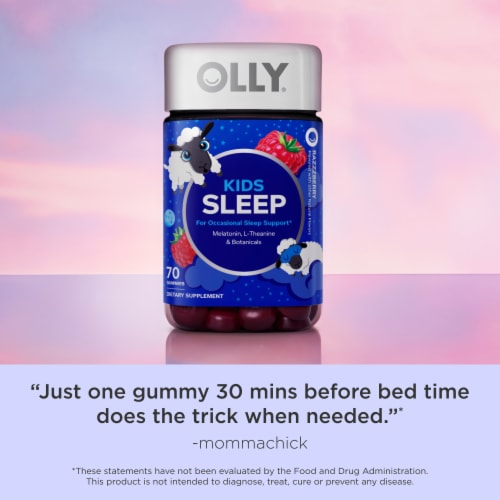 OLLY Kids Sleep Raspberry Flavor Gummy Supplement Melatonin .5mg Perspective: top