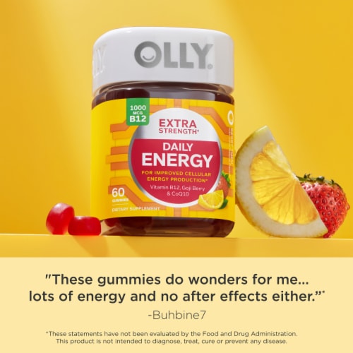 OLLY Extra Strength Daily Energy Berry Flavor Gummy Supplement Vitamin B12 1000mcg Perspective: top