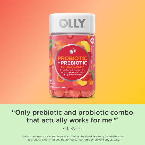 OLLY Probiotic Prebiotic Peach Flavor Gummy Supplement Perspective: top