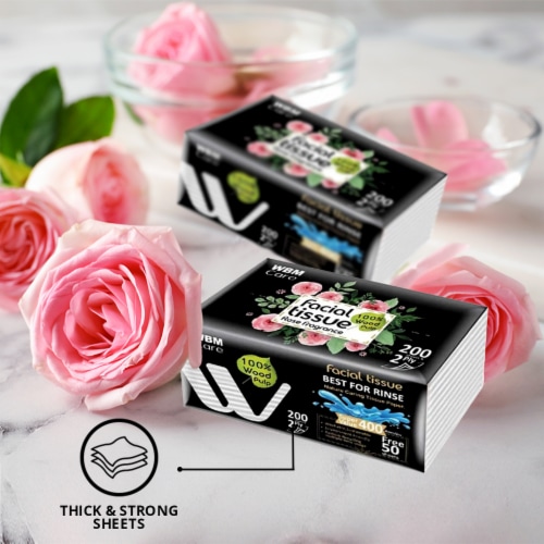WBM Care Professional Facial Tissue with Rose Fragrance, 200 Sheets/Each, Pack of 10 Perspective: top