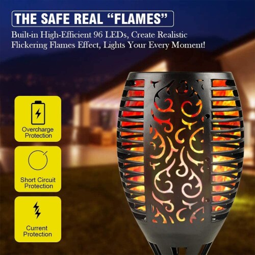 WBM Smart Solar Flickering Flame Lights Waterproof Outdoor Lighting 96 LED 4 Packs Black 4 counts Smith s Food and Drug