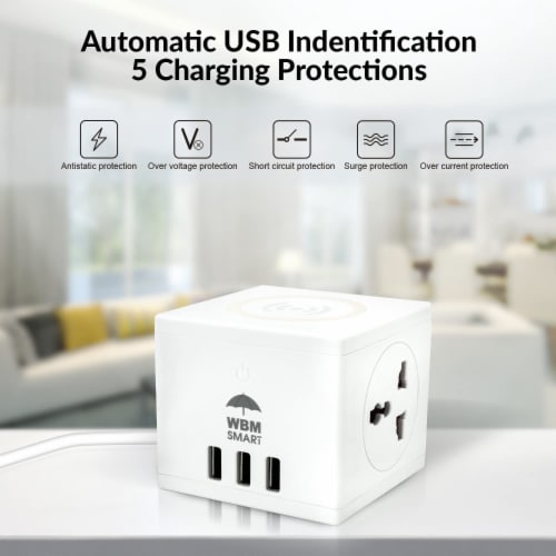 WBM Smart 3-in-1 Wireless Charging Cube Power Strip Perspective: top