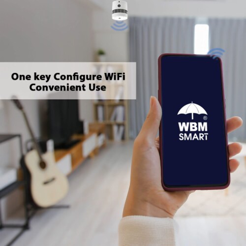 Wi-Fi Smoke Detector, Wireless Smart Fire Smoke Alarm Perspective: top