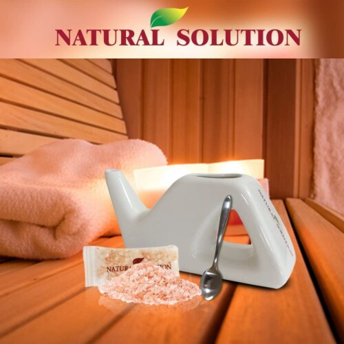 Ceramic Neti Pot, Nasal Wash and Air Passage Cleaner, Sinus Relief with 2 Pack of Salt Perspective: top