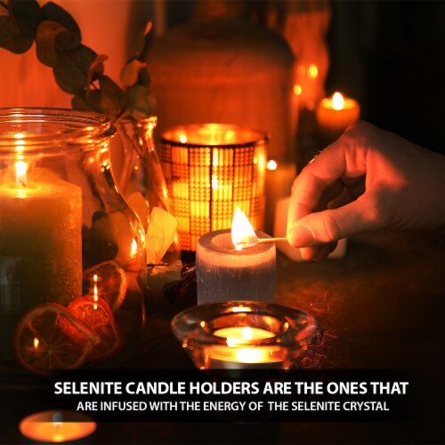 NORTHLANDZ Selenite Crystal Candle Holder, Healing & Meditation, Ideal for Gift & Home Decor Perspective: top