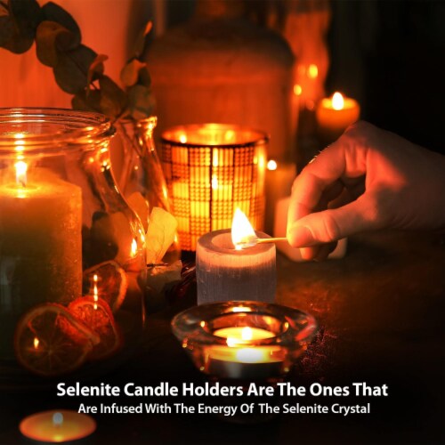 Selenite Crystal Candle Holder, Tea Light, Decorative Candlestick Holder For Healing & Medita Perspective: top