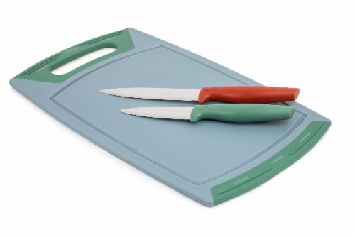 Core Home Cutting Board and Knife Set - Green/Blue Perspective: top