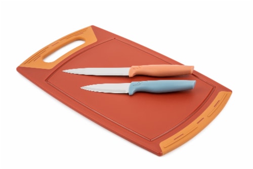 Core Home Cutting Board and Knife Set - Orange/Blue Perspective: top