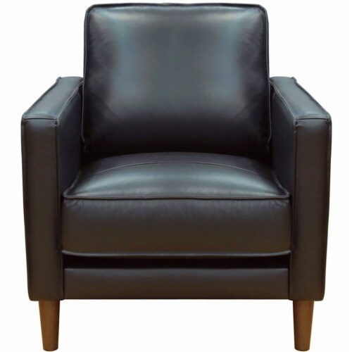 32  Wide Black Top Grain Leather Armchair | Modern Accent Chair Perspective: top