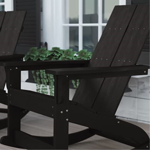Poly Resin Wood Rocking Adirondack Chair In Black 1 Baker s