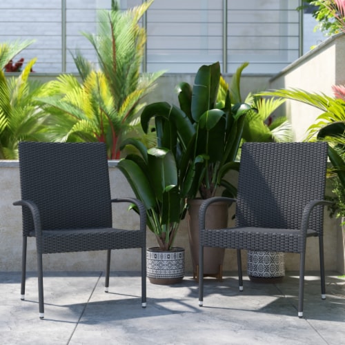 Maxim Set of 2 Stackable Indoor/Outdoor Wicker Dining Chairs with Arms - Fade & Weather-Re Perspective: top