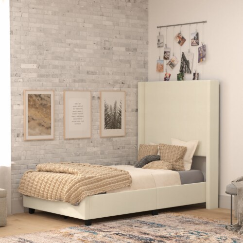 Quinn Twin Upholstered Platform Bed with Channel Stitched Wingback