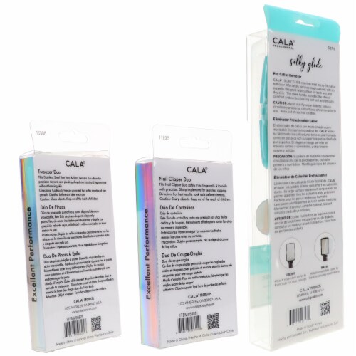 CALA Nail Clipper Duo Mint, Tweezer Duo Mint & Silky Glide Pro Callus Remover Aqua Combo Pack Perspective: top