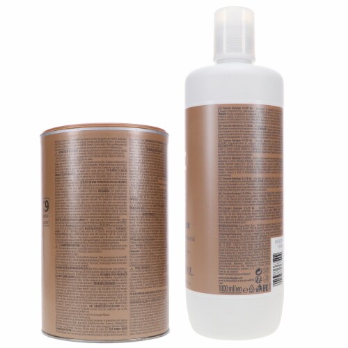 Schwarzkopf BlondMe Bond Enforcing Premium Lightener 9+ Dust Free Powder 15.8 oz & BlondMe 6% Perspective: top
