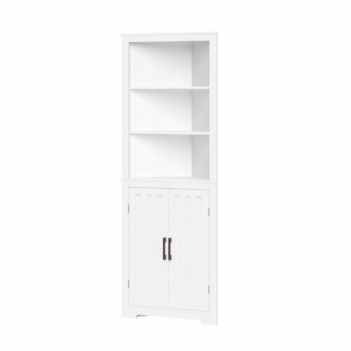 RiverRidge Monroe Tall Transitional Wood Corner Cabinet in White Perspective: top
