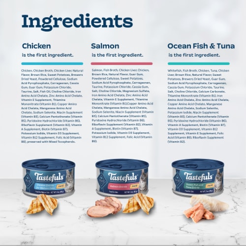 Blue Buffalo Tastefuls Natural Adult Pate Wet Cat Food Variety Pack Salmon Ocean Fish & Tuna Chicken Perspective: top