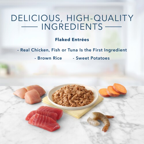 Blue Buffalo Tastefuls Natural Tuna Chicken and Fish & Shrimp Flaked Wet Cat Food Variety Pack Perspective: top