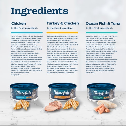 Blue Buffalo Tastefuls Natural Adult Pate Wet Cat Food Variety Pack Turkey Ocean Fish & Tuna Chicken Perspective: top