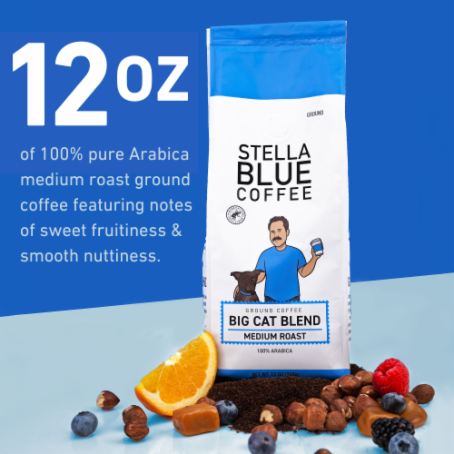 Stella Blue Coffee Big Cat Blend Medium Roast Ground Bagged Coffee Perspective: top