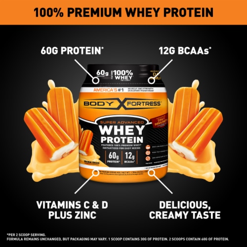 Body Fortress® Super Advanced Whey Orange Cream Protein Powder Perspective: top