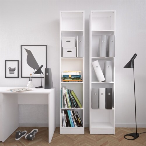 Partical Board Element Tall Narrow 5 Shelf Bookcase in White-Tvilum Perspective: top