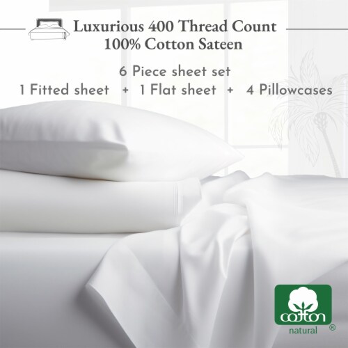 California Design Den 6 Pc Sheet Set with 4 Pillowcases, 400 Thread Count 100% Cotton - Queen Perspective: top