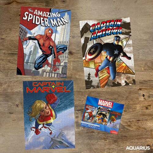 Marvel 815333 500 Piece Marvel Heroes Puzzle Set, Pack of 3 Perspective: top