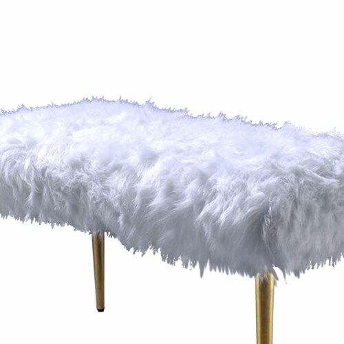 Bagley II - Bench White Faux Fur & Gold Perspective: top