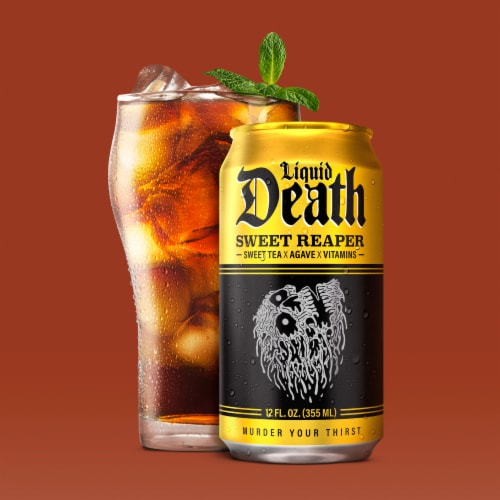 Liquid Death, Sweet Reaper Iced Tea, Southern Style Sweet Tea Perspective: top