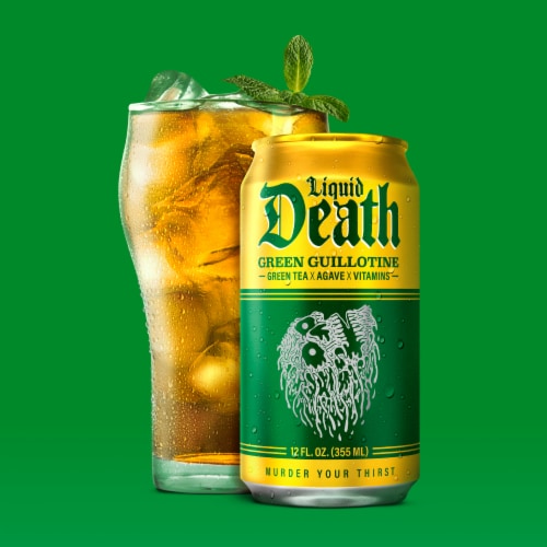 Liquid Death, Green Guillotine Iced Tea, Green Tea Perspective: top