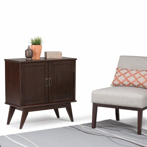 Simpli Home Draper Mid-Century Hardwood Storage Cabinet - Auburn Brown Perspective: top