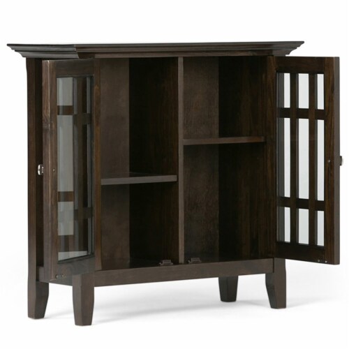 Simpli Home Bedford Wood Media Cabinet - Dark Tobacco Brown Perspective: top