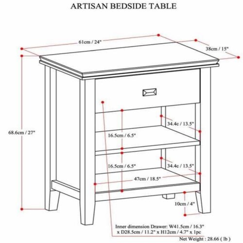 Simpli Home Artisan Wood 24  Transitional Bedside Nightstand Table in Russet Brown Perspective: top