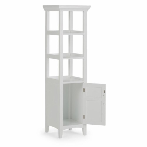 Simpli Home Avington Contemporary Wooden Bath Storage Tower in Pure White Perspective: top