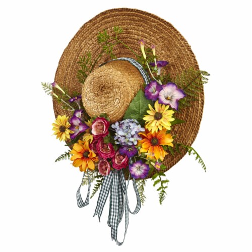 Nearly Natural 4587 Mixed Flower Hat Wreath Perspective: top