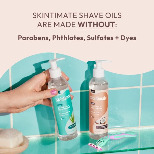 Skintimate 2 in 1 Shave Oil + Moisturizer Protects & Smooths Coconut Bliss Scent Perspective: top