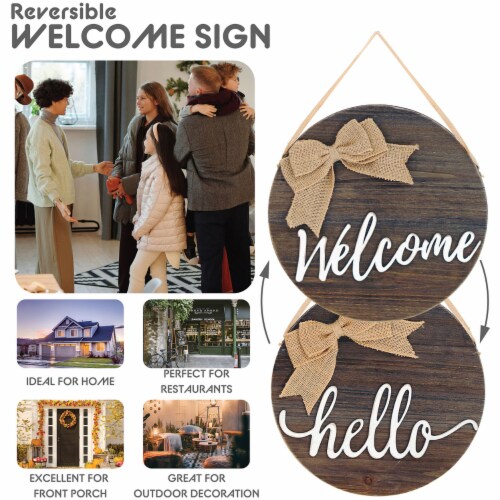 Welcome Hello Reversible Wood Wall Dcor Perspective: top