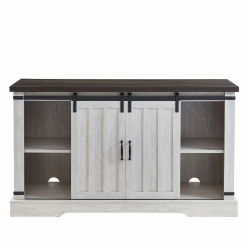 Gray barn door tv stand with fireplace discount
