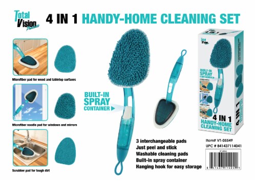 4-N-1 Handy-Home Cleaning Set Purposes Wood Windows Mirrors Tough Dirt - 3 Changeable Pads Perspective: top