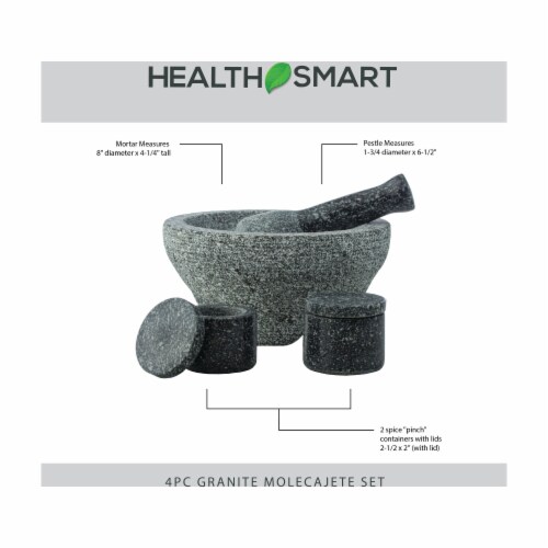 HealthSmart 4-piece Granite Molcajete Set, Mortar & Pestle with 2 Spice Containers Perspective: top